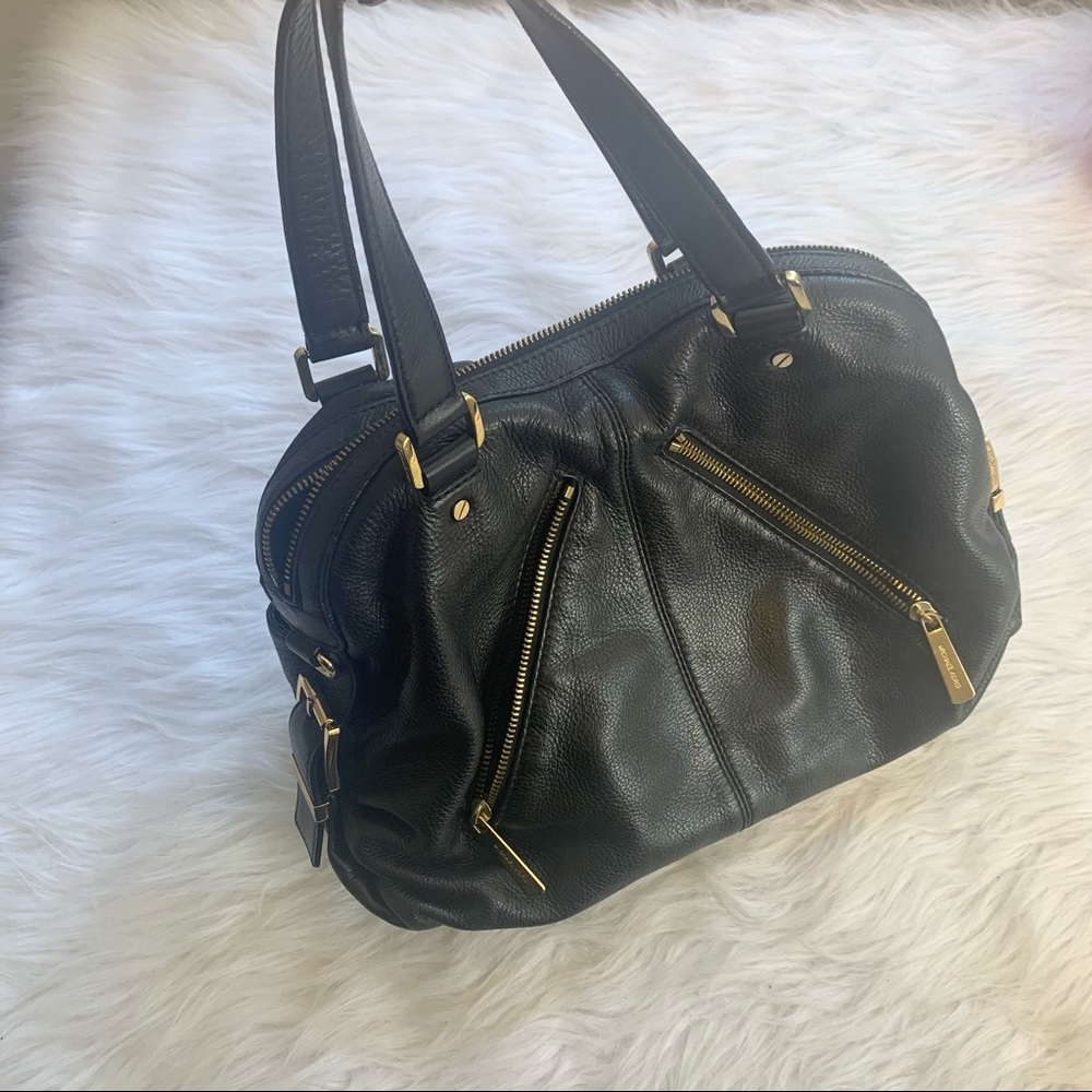 Micheal Kors genuine leather black gold satchel